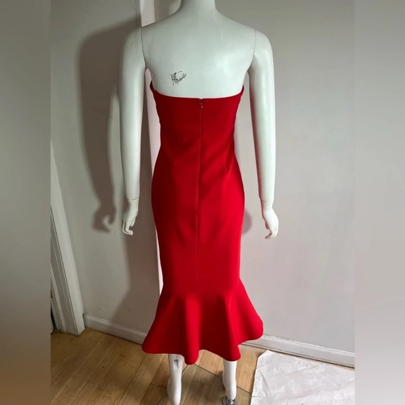 Cinq a Sept Red Strapless Luna Midi Sheath Mermaid Hem Dress Size 2 - Picture 4 of 10